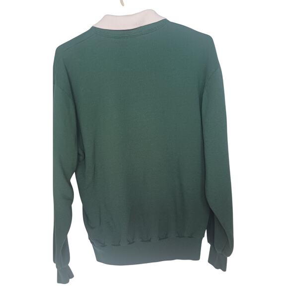 Vintage 90s Jerzees Green Collared Christmas Patchwork Sweatshirt Size Medium - Picture 2 of 7